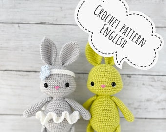 Cute Bunny toy crochet pattern, bunnies amigurumi, English language