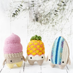Crochet set: Surf, Pineapple and Ice-cream, Crochet toys, handmade amigurumi toy, finished product