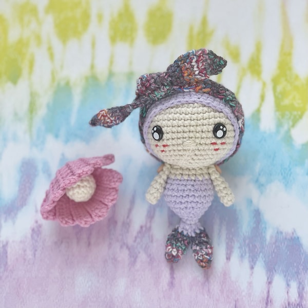 Petite sirène au crochet prête à être expédiée, coquillage au crochet, perle au crochet, jouet amigurumi fait main, produit fini