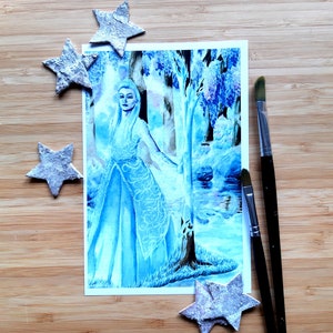 Ice Queen of The Forest Fantasy Watercolor Painting A4-A6 Prints and Postcards - by Nikita