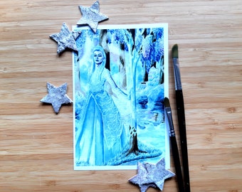 Ice Queen of The Forest Fantasy Watercolor Painting A4-A6 Prints and Postcards - by Nikita