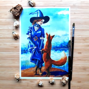 Renard sorcière aquarelle peinture A4-A6 estampes et cartes postales - par Nikita