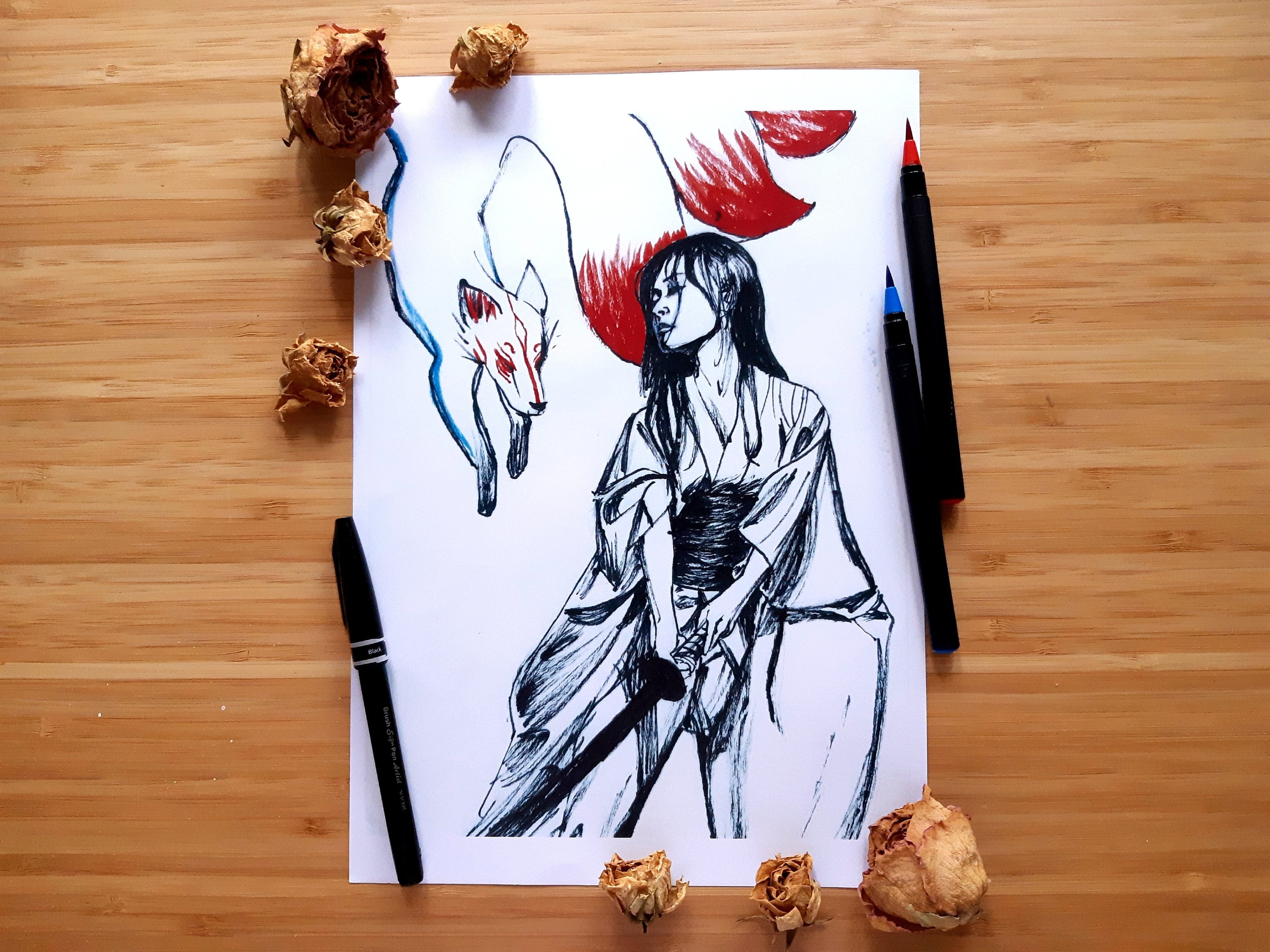Lady Samurai Ink Brush A4-A6 Prints and Postcards - by Nikita - Etsy