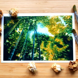 Japanese Bamboo Forest Watercolor Painting A4-A6 Prints and Postcards - by Nikita