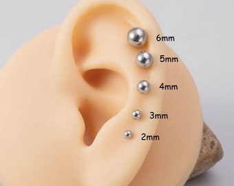 316 Stainless Steel Studs, 2-6mm, Surgical Grade, Silver Steel Stud, Hypoallergenic Jewelry, Nickle Free, Ball Stud, 2mm, 3mm, 4mm, 5mm, 6mm