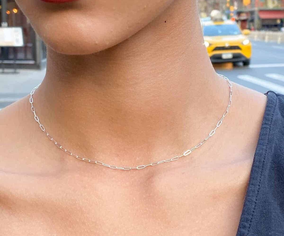 Solid Paperclip Chain Necklace 14K White Gold 16