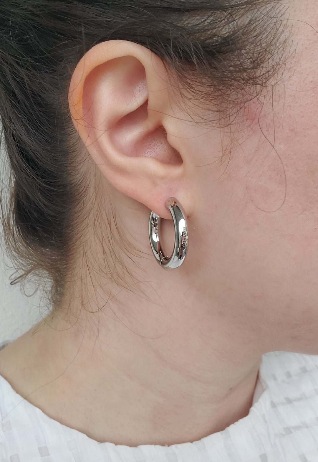 28mm Platinum Hoops, 5mm Thick, Large Chunky Hoops, Statement Earrings