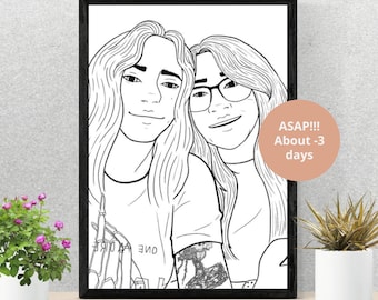 Custom Line Drawing From Photo, Minimalist Line Art, Best Friend Portrait, Couples Portrait, Digital Art, Personalized Line art, ASAP