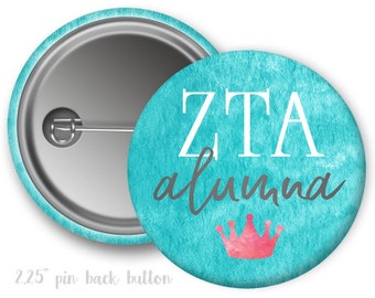 ZTA Zeta Tau Alpha Watercolor Alumna Crown Single or Bulk 2.25" Pinback Button