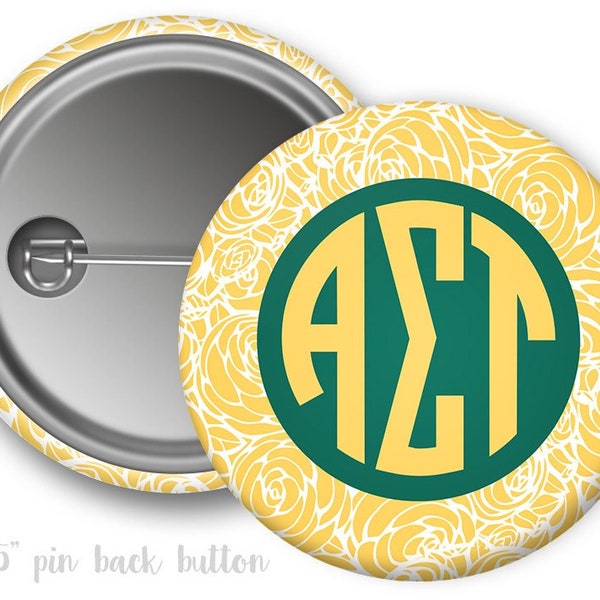 AST Alpha Sigma Tau Floral Monogram Single or Bulk 2.25" Pinback Button