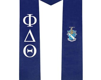 Phi Delta Theta Greek Lettered Graduation Sash Stole With Crest