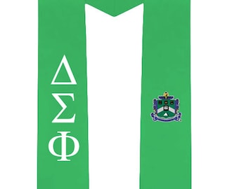 Delta Sigma Phi Greek Lettered Graduation Sash Stole With Crest