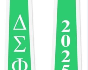 Delta Sigma Phi Greek 2 Tone Lettered Graduation Sash Stole with Year