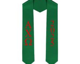 Alpha Chi Omega Lettered Graduation Sash Stole With Year