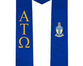 Alpha Tau Omega Greek Lettered Graduation Sash Stole With Crest