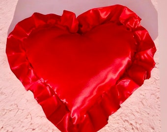 Satin heart pillows with frills