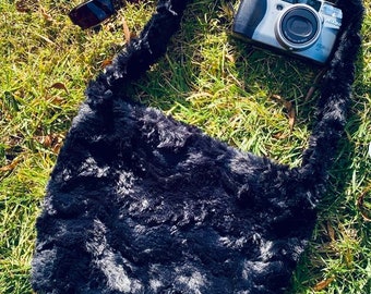 Black super soft faux fur bag