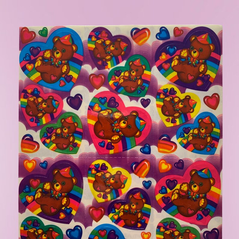Lisa Frank 80s Lisa Frank Sticker Sheet Teddy Bear Hearts Etsy