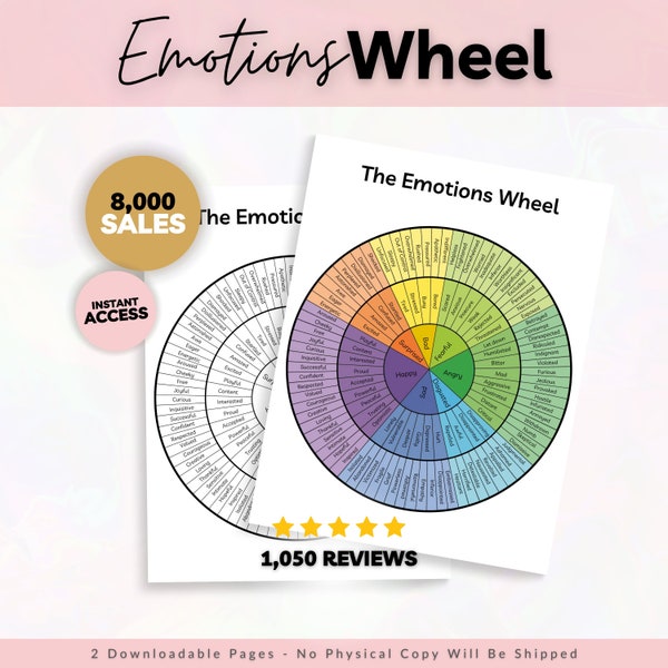 Emotions Wheel Digital Download | Feelings Wheel Printable | Wheel of Emotions | Mental Health | Therapy Tools | Psychology