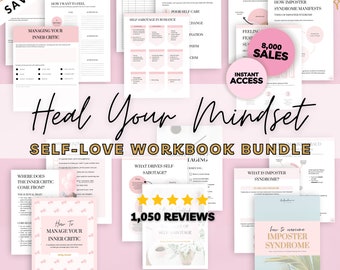 Heal Your Mindset Digital Workbook Bundle, Mental Health Journal, Guided Self Love Ebook, Self Reflection Healing Journal Goodnotes