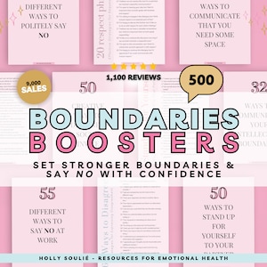 Potenciadores de límites: 500 frases para establecer límites con confianza, kits y conjuntos de autocuidado, recurso de codependencia digital, PDF de superación personal