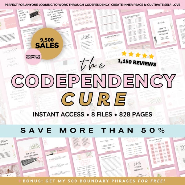 Codependency Cure Digital Workbook Bundle, Codependency Worksheet, Self Care Sets and Kits, Self Improvement Journal, Boundaries Worksheet