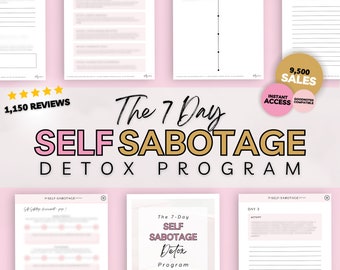 7 Day Self Sabotage Detox Program, Mental Health Journal, Guided Digital Journal Prompt, Self Love Ebook, Personal Development Workbook