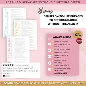Codependency Recovery Bundle digital workbook set. Stop people-pleasing, set boundaries, and build self-trust. Includes 8 workbooks covering codependency healing, assertive communication, self-validation, and toxic relationship detox. Comes with a guided healing plan + bonus Feelings Wheel. Works in Notion, Goodnotes, or as a printable PDF. Instant download for self-growth, emotional regulation, and confidence-building.