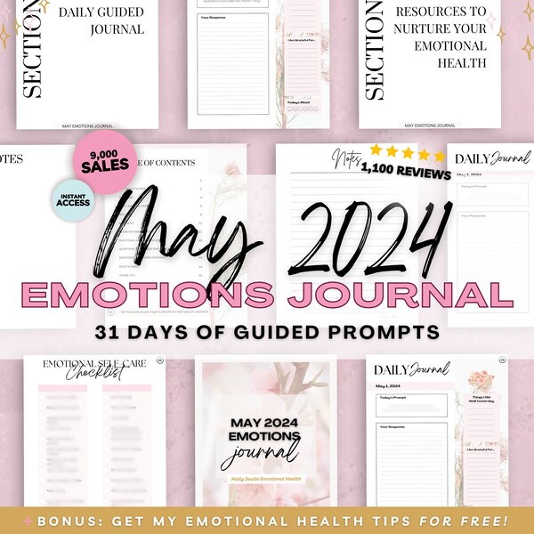 May 2024 Emotions Journal Printable, Daily Guided Mental Health Journal, Emotional Health Journal Prompts, Goodnotes Digital Download