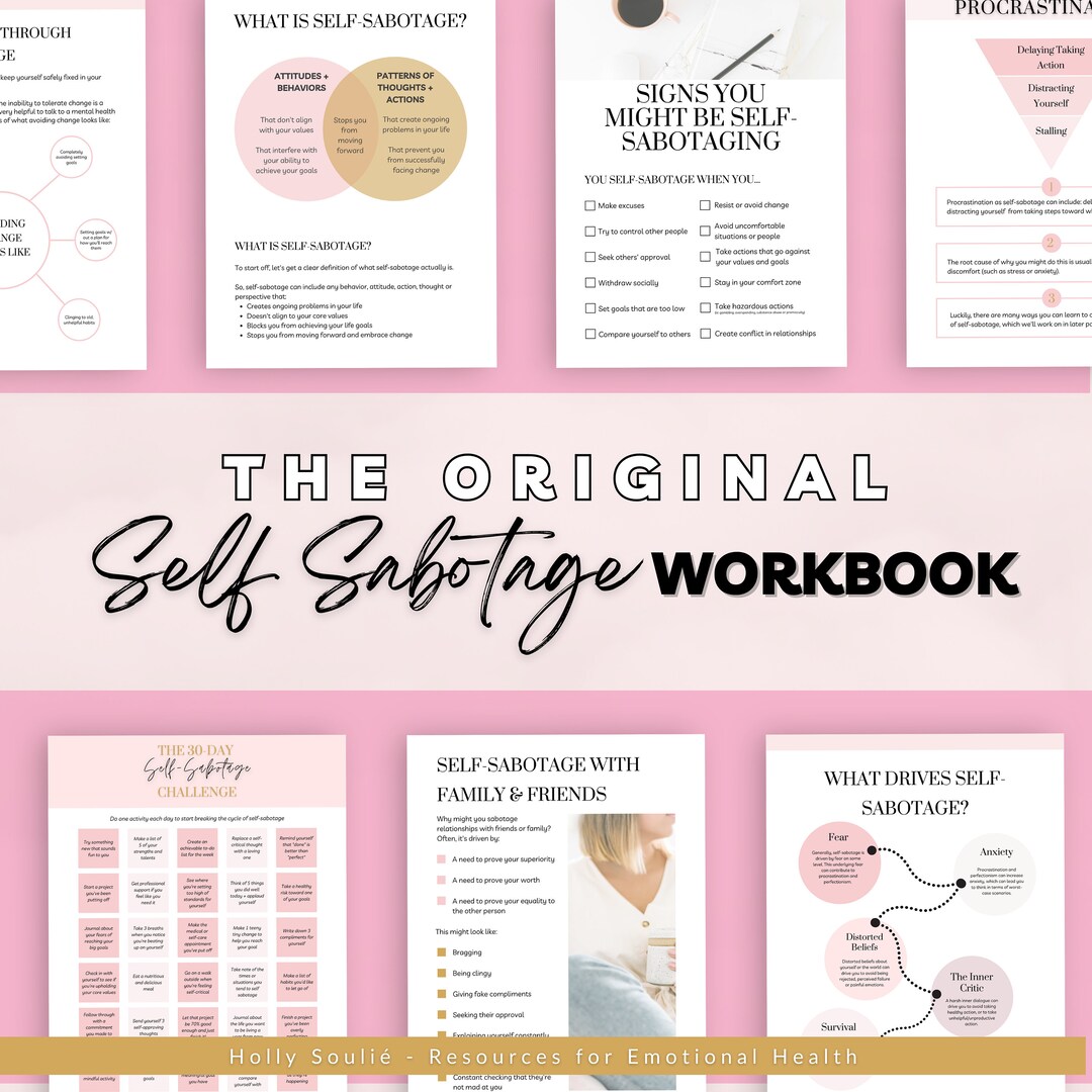 The Original Self Sabotage Digital Workbook, Mental Health Journal ...