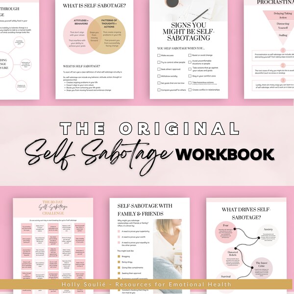 The Original Self Sabotage Digital Workbook, Mental Health Journal, Guided Digital Journal Prompt, Self Care Journal, Self Healing Worksheet