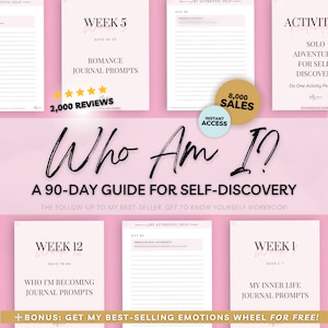 Who Am I Digital Journal, 90-Day Guided Journal, Self Discovery Journal Prompts, Goodnotes Self Love Workbook, Printable Self Care Guide