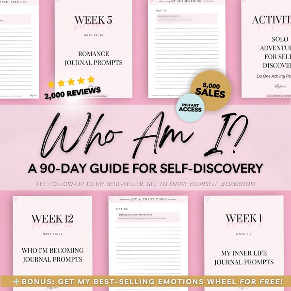 Who Am I Digital Journal, 90-Day Guided Journal, Self Discovery Journal Prompts, Goodnotes Self Love Workbook, Printable Self Care Guide