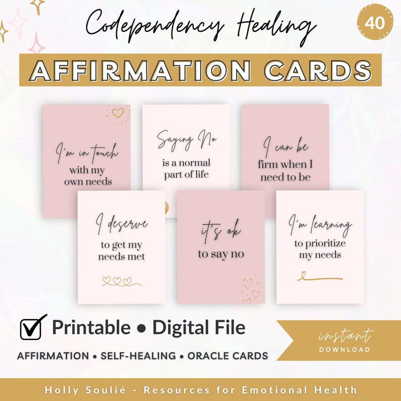 Codependency Healing Affirmation Cards, 40 Affirmation Cards Digital ...