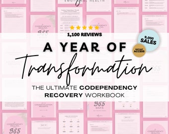 Un año de transformación: el libro de trabajo definitivo para la recuperación de la codependencia, un diario de salud mental, conjuntos y kits de cuidado personal, hojas de trabajo sobre límites