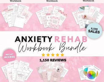 Anxiety Rehab Digital Workbook Bundle, Cognitive Behavioral Therapy, Depression Worksheet, Self Esteem Building, Psychology Ebook