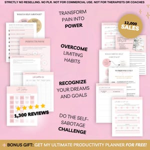 Overcome self-sabotage with this digital workbook. A guided journal packed with exercises, prompts, and worksheets to break negative patterns, build self-trust, and create lasting change. Designed by an Emotional Intelligence Coach, this 60-page PDF is perfect for personal growth, therapy support, and self-reflection. Works in Goodnotes, Notion, and as a printable. Instant download for self-awareness, emotional healing, and mindful goal-setting.