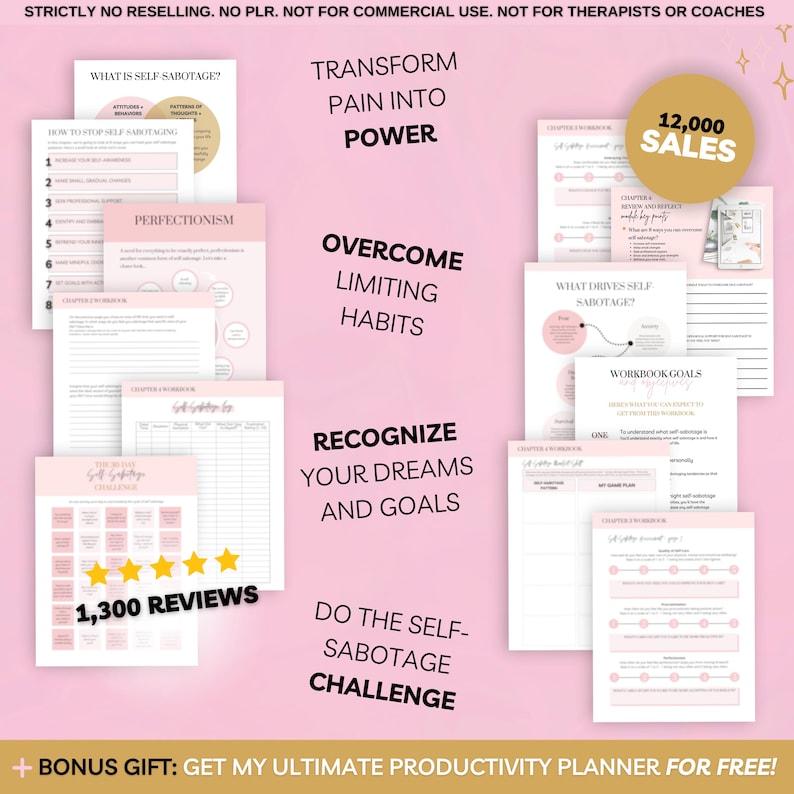 Overcome self-sabotage with this digital workbook. A guided journal packed with exercises, prompts, and worksheets to break negative patterns, build self-trust, and create lasting change. Designed by an Emotional Intelligence Coach, this 60-page PDF is perfect for personal growth, therapy support, and self-reflection. Works in Goodnotes, Notion, and as a printable. Instant download for self-awareness, emotional healing, and mindful goal-setting.