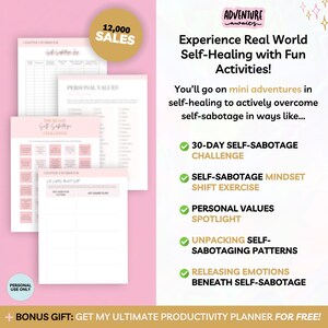 Overcome self-sabotage with this digital workbook. A guided journal packed with exercises, prompts, and worksheets to break negative patterns, build self-trust, and create lasting change. Designed by an Emotional Intelligence Coach, this 60-page PDF is perfect for personal growth, therapy support, and self-reflection. Works in Goodnotes, Notion, and as a printable. Instant download for self-awareness, emotional healing, and mindful goal-setting.