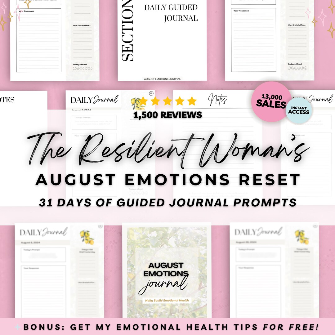 August Emotions Journal Printable for Women, Daily Guided Mental Health ...