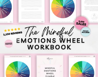 Cahier d'exercices numérique Mindful Emotions Wheel, PDF imprimable de la roue des sentiments, Instructions du journal sur la santé mentale, Intelligence émotionnelle