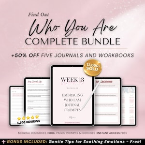 Find Yourself Journal Prompts Bundle, Self-Discovery & Self-Help Printables, Self-Exploration Workbook, Digital Self-Improvement Journal PDF