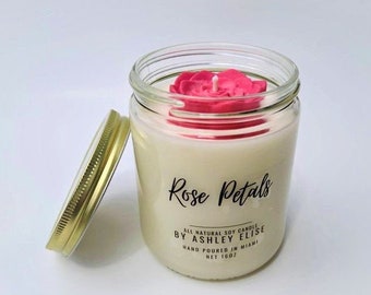 Rose Petal Scented Artisan Soy Candle | 100% Soy Wax | 16oz