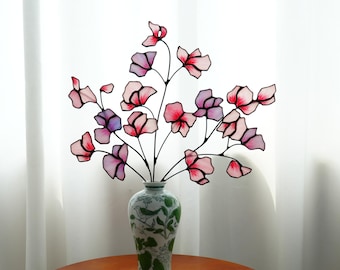 Sweet Pea Buntglas Bouquet, Muttertagsgeschenk, Sweet Pea Blumen Dekor, Wohnkultur, Künstliche Glasblume, Blumen Clipart, Glasblume