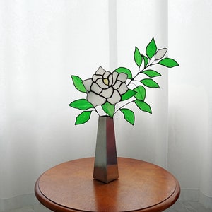 Gardenia Glasblume Wohndekor-Kap Jasmin Glasmalerei Blume-Frühlingsgarten Dekor-Blume für Haus-Bürodekor-Weiße Blume
