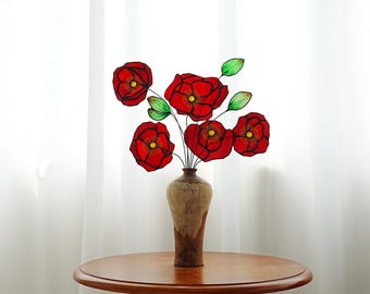 Glasmalerei-Mohnblumenstrauß: Handgemachter Wohnstil