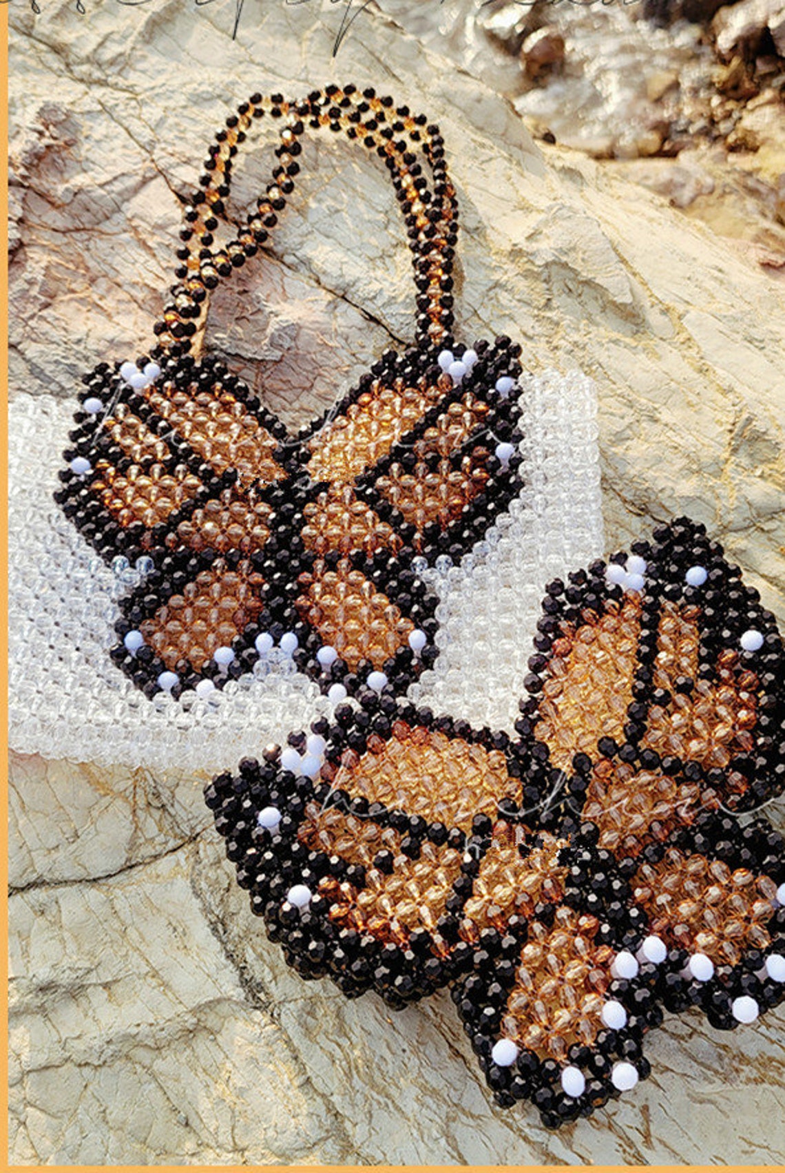 Vintage Butterfly Beaded Bag Handwoven Acrylic Beaded Bag Etsy