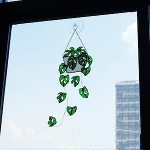 Monstera plant stained glass window hangings home decor Boho home plant suncatcher gift for plant lover mothers day gift garden decor