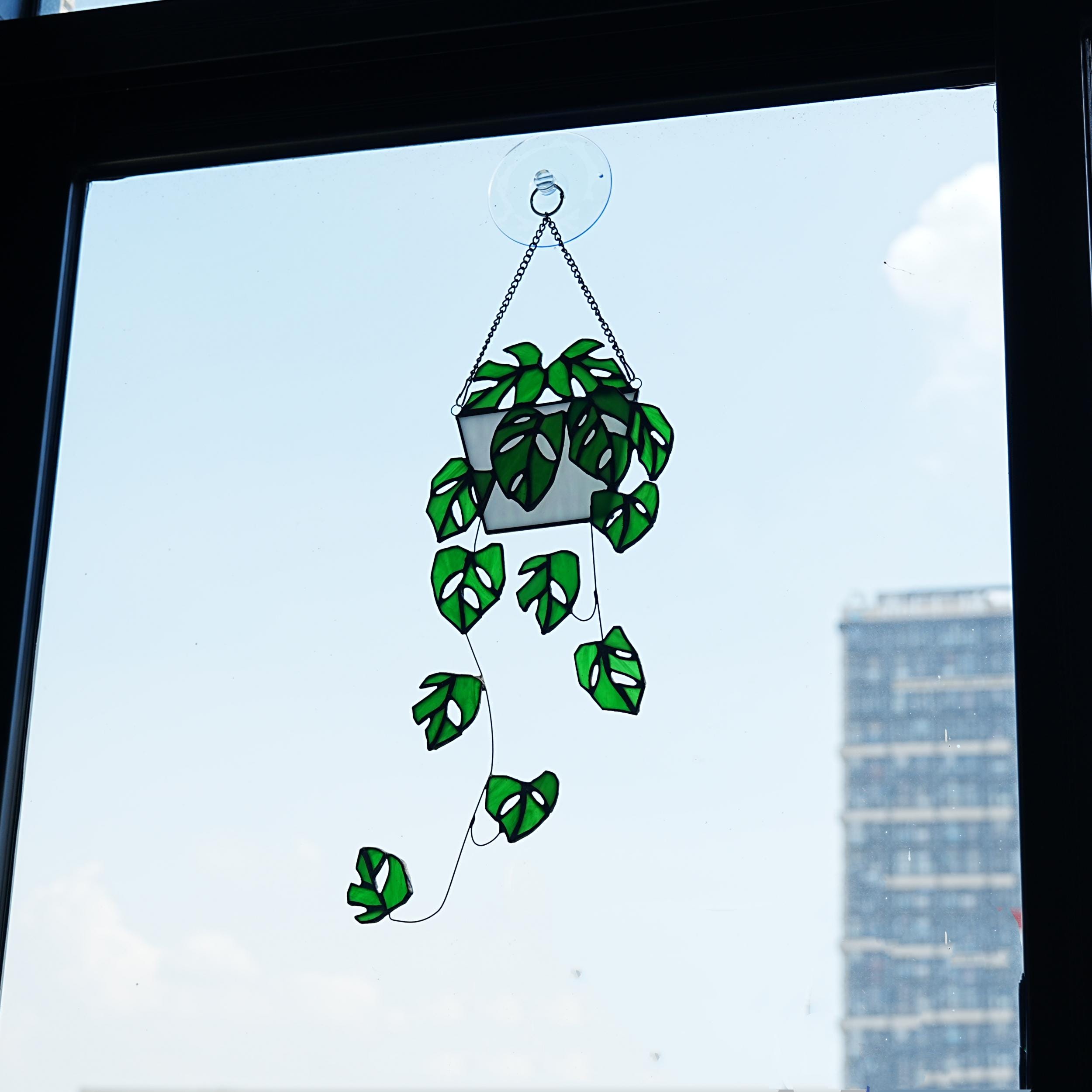 Monstera Pflanze Glasmalerei Suncatcher: Boho Wohndekor