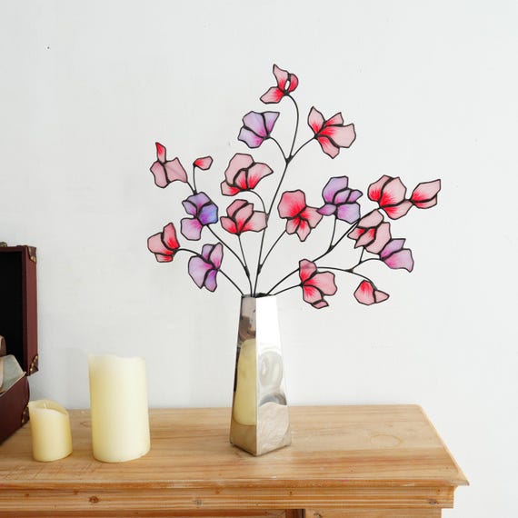 ステンドグラスのスイートピーブーケ、花のホームデコレーション